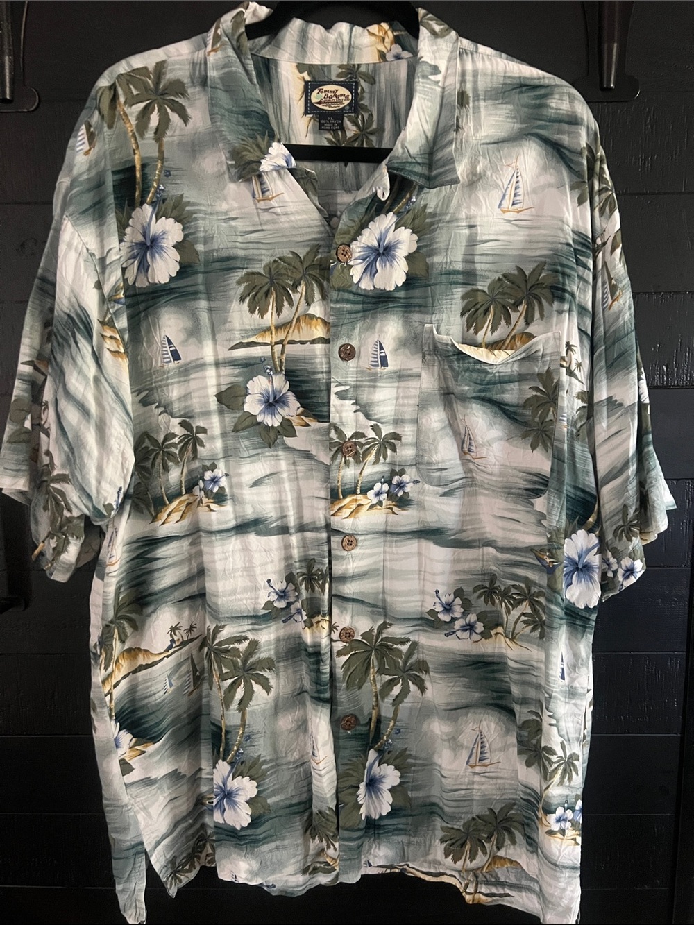 Tommy Bahama Green and White Tropical Floral Button-Down Shirt